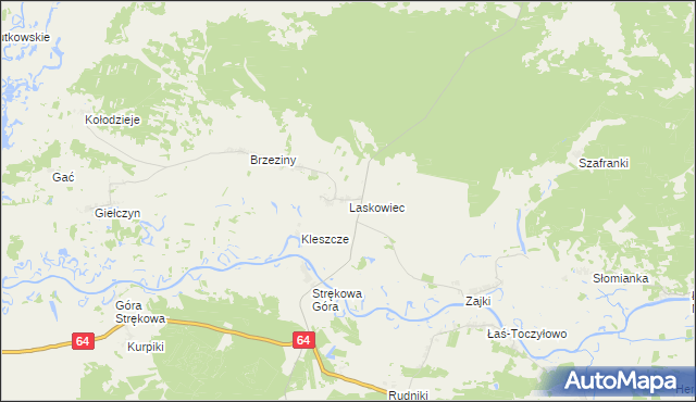 mapa Laskowiec gmina Trzcianne, Laskowiec gmina Trzcianne na mapie Targeo