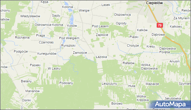 mapa Łaziska gmina Ciepielów, Łaziska gmina Ciepielów na mapie Targeo