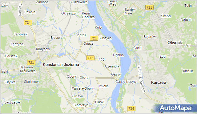 mapa Łęg gmina Konstancin-Jeziorna, Łęg gmina Konstancin-Jeziorna na mapie Targeo