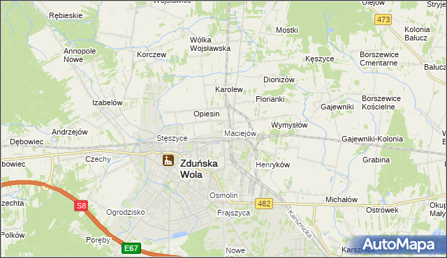 mapa Maciejów gmina Zduńska Wola, Maciejów gmina Zduńska Wola na mapie Targeo
