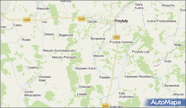 mapa Mieczki gmina Przytuły, Mieczki gmina Przytuły na mapie Targeo
