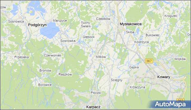 mapa Miłków gmina Podgórzyn, Miłków gmina Podgórzyn na mapie Targeo