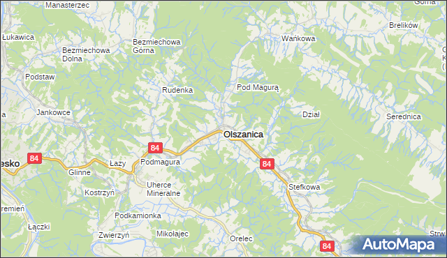 mapa Olszanica powiat leski, Olszanica powiat leski na mapie Targeo