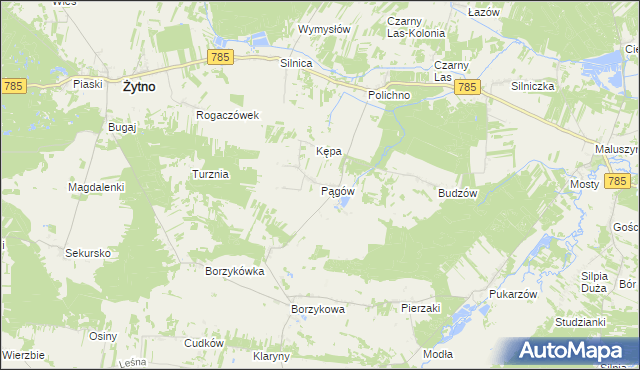 mapa Pągów gmina Żytno, Pągów gmina Żytno na mapie Targeo