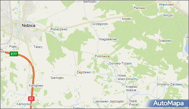 mapa Piotrowice gmina Nidzica, Piotrowice gmina Nidzica na mapie Targeo