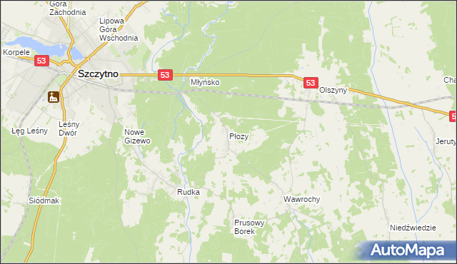 mapa Płozy, Płozy na mapie Targeo