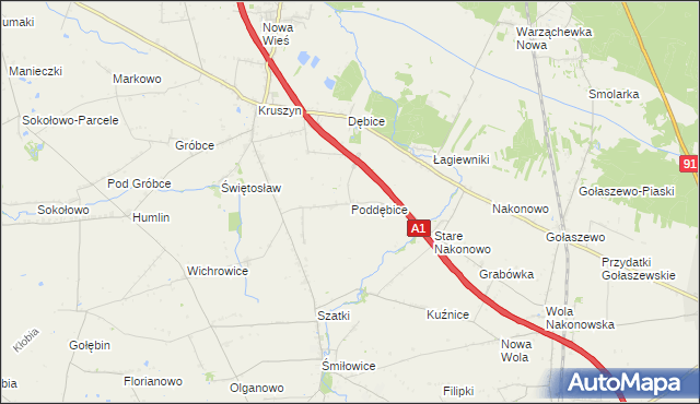 mapa Poddębice gmina Włocławek, Poddębice gmina Włocławek na mapie Targeo