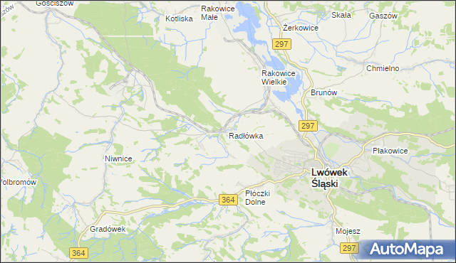 mapa Radłówka gmina Lwówek Śląski, Radłówka gmina Lwówek Śląski na mapie Targeo