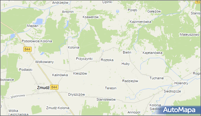 mapa Roztoka gmina Żmudź, Roztoka gmina Żmudź na mapie Targeo