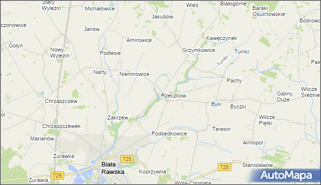 mapa Rzeczków gmina Biała Rawska, Rzeczków gmina Biała Rawska na mapie Targeo