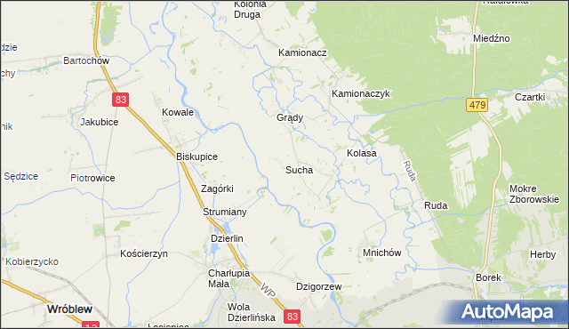 mapa Sucha gmina Sieradz, Sucha gmina Sieradz na mapie Targeo