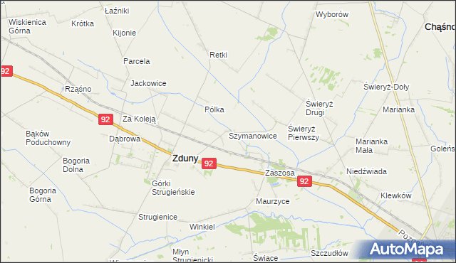 mapa Szymanowice gmina Zduny, Szymanowice gmina Zduny na mapie Targeo