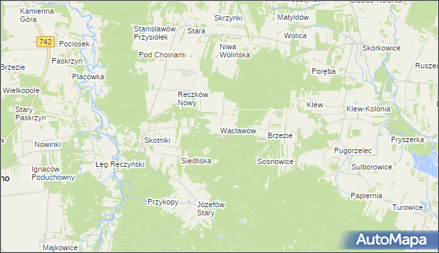 mapa Wacławów gmina Aleksandrów, Wacławów gmina Aleksandrów na mapie Targeo