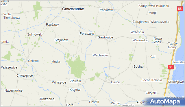 mapa Wacławów gmina Goszczanów, Wacławów gmina Goszczanów na mapie Targeo