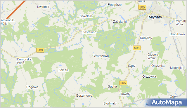 mapa Warszewo gmina Młynary, Warszewo gmina Młynary na mapie Targeo