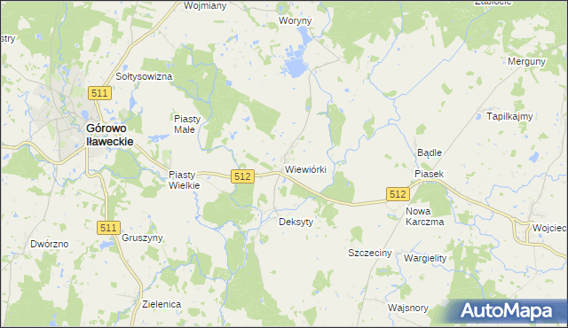 mapa Wiewiórki gmina Górowo Iławeckie, Wiewiórki gmina Górowo Iławeckie na mapie Targeo