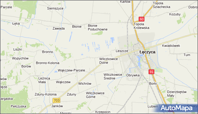 mapa Wilczkowice Dolne gmina Łęczyca, Wilczkowice Dolne gmina Łęczyca na mapie Targeo