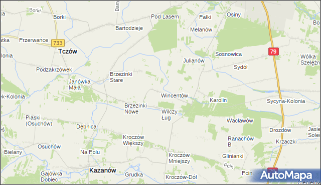 mapa Wincentów gmina Tczów, Wincentów gmina Tczów na mapie Targeo