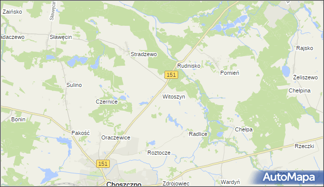 mapa Witoszyn gmina Choszczno, Witoszyn gmina Choszczno na mapie Targeo