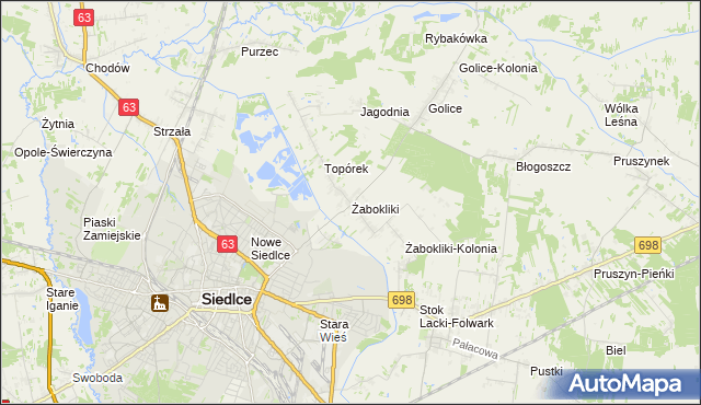 mapa Żabokliki gmina Siedlce, Żabokliki gmina Siedlce na mapie Targeo