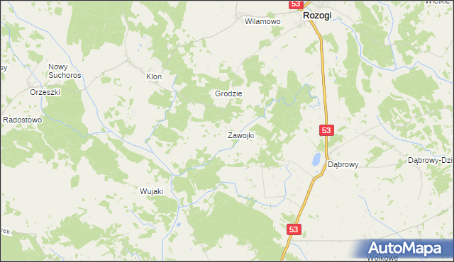 mapa Zawojki, Zawojki na mapie Targeo