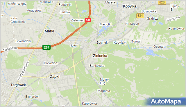 mapa Zielonka powiat wołomiński, Zielonka powiat wołomiński na mapie Targeo