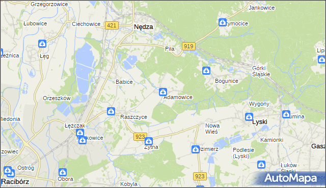 mapa Adamowice gmina Lyski, Adamowice gmina Lyski na mapie Targeo