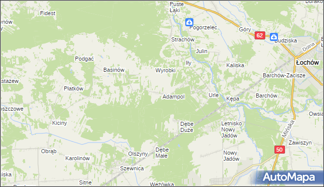 mapa Adampol gmina Jadów, Adampol gmina Jadów na mapie Targeo