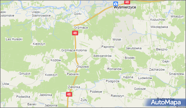 mapa Aleksandrów gmina Wyśmierzyce, Aleksandrów gmina Wyśmierzyce na mapie Targeo