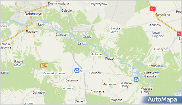 mapa Antonie gmina Popów, Antonie gmina Popów na mapie Targeo