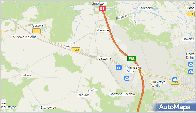 mapa Baczyna gmina Lubiszyn, Baczyna gmina Lubiszyn na mapie Targeo