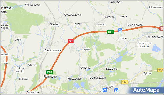 mapa Bąków gmina Długołęka, Bąków gmina Długołęka na mapie Targeo