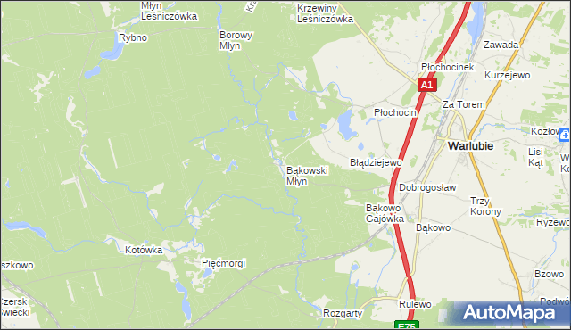 mapa Bąkowski Młyn, Bąkowski Młyn na mapie Targeo