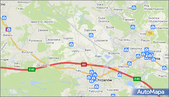 mapa Balin gmina Chrzanów, Balin gmina Chrzanów na mapie Targeo