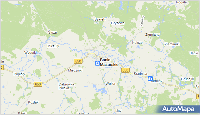 mapa Banie Mazurskie, Banie Mazurskie na mapie Targeo