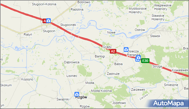 mapa Barłogi gmina Rzgów, Barłogi gmina Rzgów na mapie Targeo