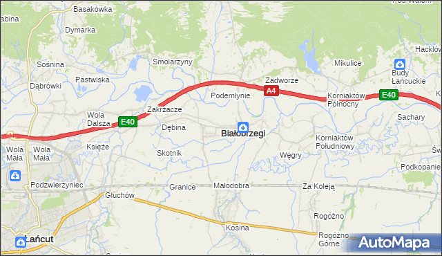 mapa Białobrzegi powiat łańcucki, Białobrzegi powiat łańcucki na mapie Targeo