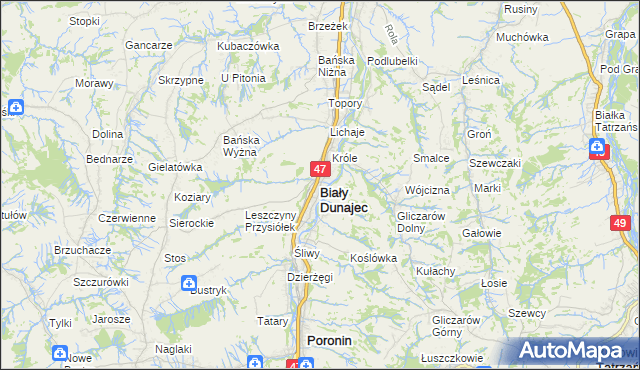 mapa Biały Dunajec, Biały Dunajec na mapie Targeo