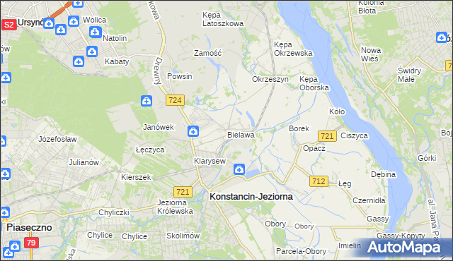 mapa Bielawa gmina Konstancin-Jeziorna, Bielawa gmina Konstancin-Jeziorna na mapie Targeo