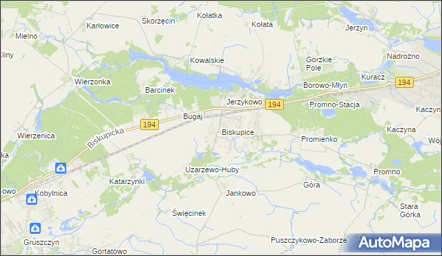 mapa Biskupice gmina Pobiedziska, Biskupice gmina Pobiedziska na mapie Targeo