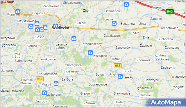mapa Biskupice powiat wielicki, Biskupice powiat wielicki na mapie Targeo