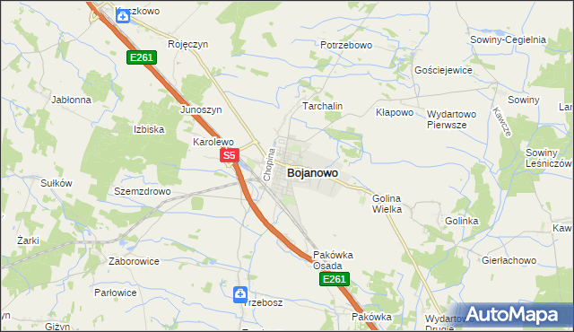 mapa Bojanowo powiat rawicki, Bojanowo powiat rawicki na mapie Targeo