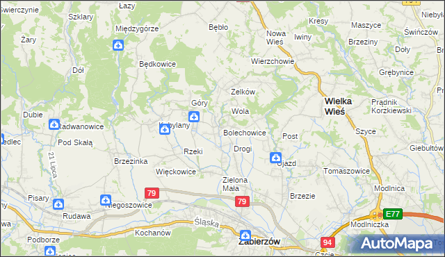 mapa Bolechowice gmina Zabierzów, Bolechowice gmina Zabierzów na mapie Targeo