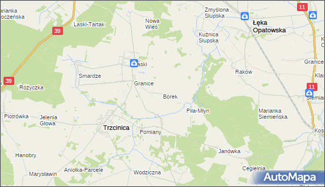 mapa Borek gmina Trzcinica, Borek gmina Trzcinica na mapie Targeo