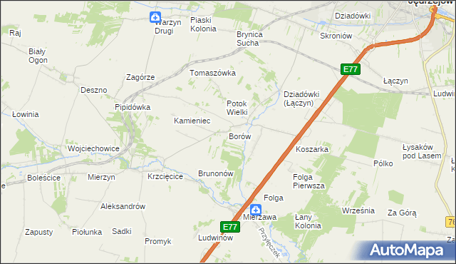 mapa Borów gmina Jędrzejów, Borów gmina Jędrzejów na mapie Targeo