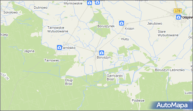 mapa Boruszyn gmina Połajewo, Boruszyn gmina Połajewo na mapie Targeo