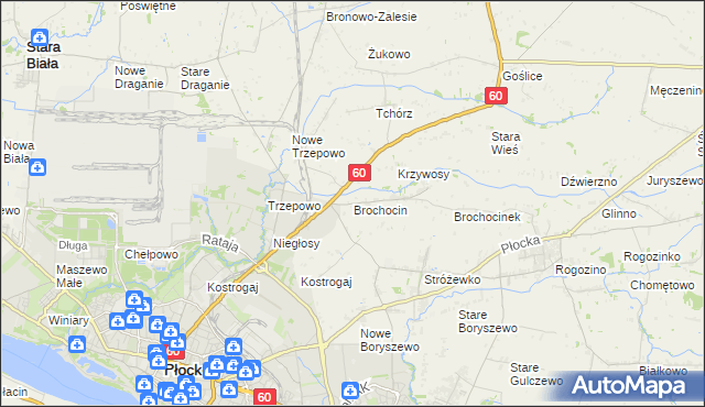 mapa Brochocin gmina Radzanowo, Brochocin gmina Radzanowo na mapie Targeo
