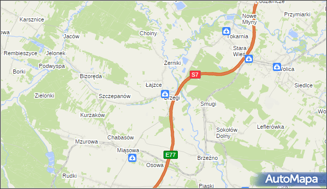 mapa Brzegi gmina Sobków, Brzegi gmina Sobków na mapie Targeo