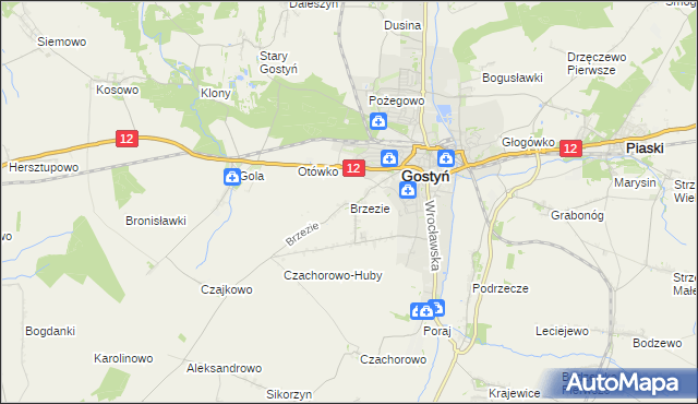 mapa Brzezie gmina Gostyń, Brzezie gmina Gostyń na mapie Targeo