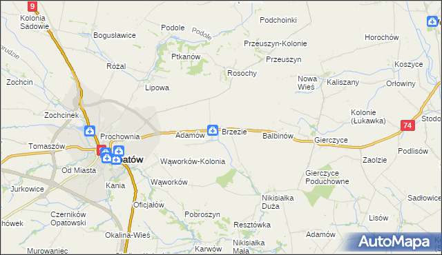 mapa Brzezie gmina Opatów, Brzezie gmina Opatów na mapie Targeo